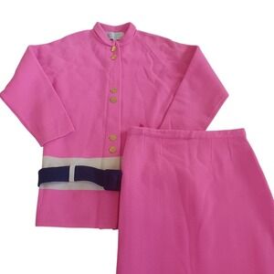 Puccini Vintage 100% Wool Mod Twee 2 Piece Belted Skirt Cardigan Womens 14‎